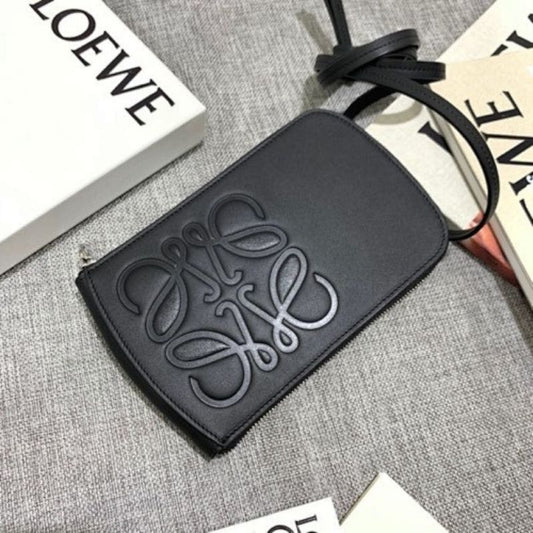 Loewe Men's Anagram Leather Wristlet Case in black