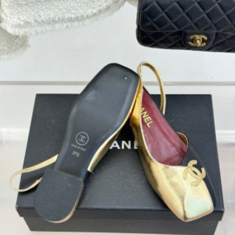 Chanel Square Toe CC Slingback Flats.
