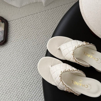 Chanel Quilted Lambskin Chain Link Thong Sandals