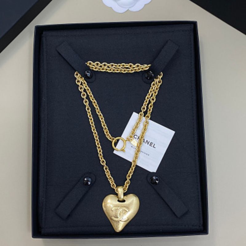 Chanel Puffy Heart CC Logo Pendant Necklace