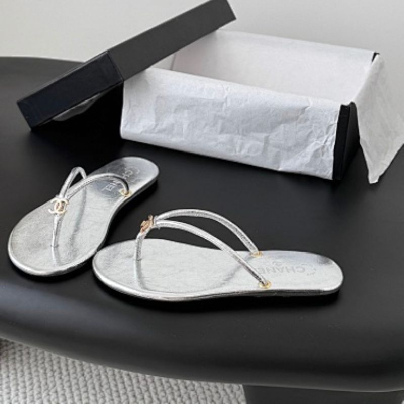 Chanel Lambskin T-Strap Thong Sandals