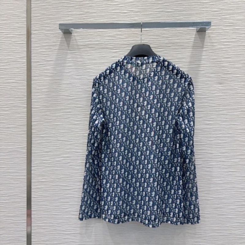 Christian Dior long-sleeved blue and white Dior Oblique monogram top