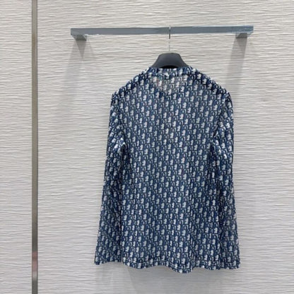 Christian Dior long-sleeved blue and white Dior Oblique monogram top