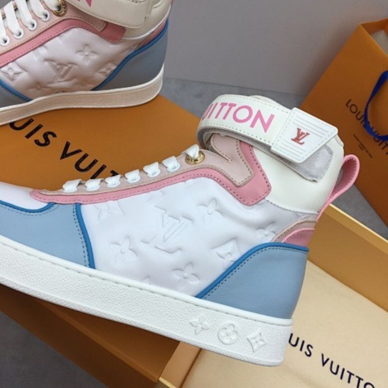 Louis Vuitton Boombox Ankle White Monogram with Pink and Blue Sneakers