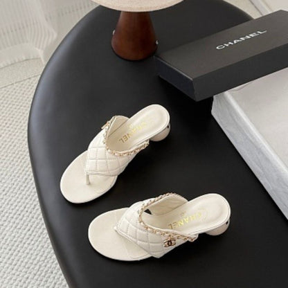 Chanel Quilted Lambskin Chain Link Thong Sandals