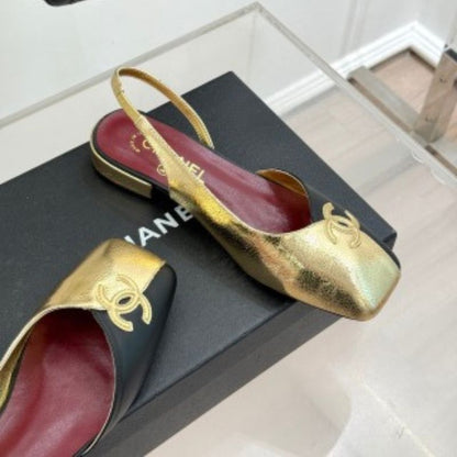 Chanel Square Toe CC Slingback Flats.