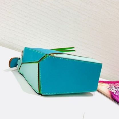 Loewe Puzzle Mini Bag in a multi-toned blue and green