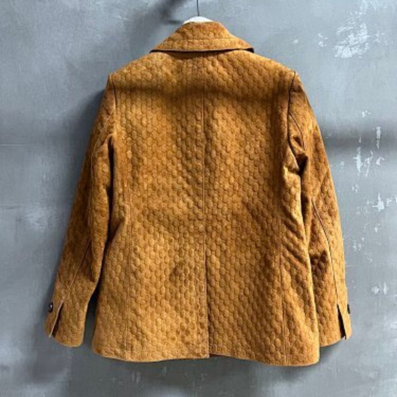 Gucci Double-breasted Horsebit-detailed Debossed Suede Blazer in a brown,