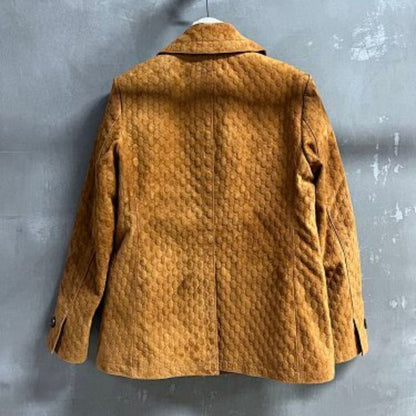 Gucci Double-breasted Horsebit-detailed Debossed Suede Blazer in a brown,