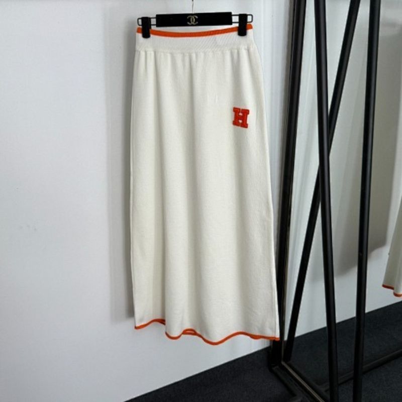 Hermès  white knit sweater and midi skirt set