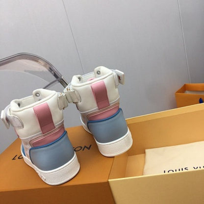 Louis Vuitton Boombox Ankle White Monogram with Pink and Blue Sneakers