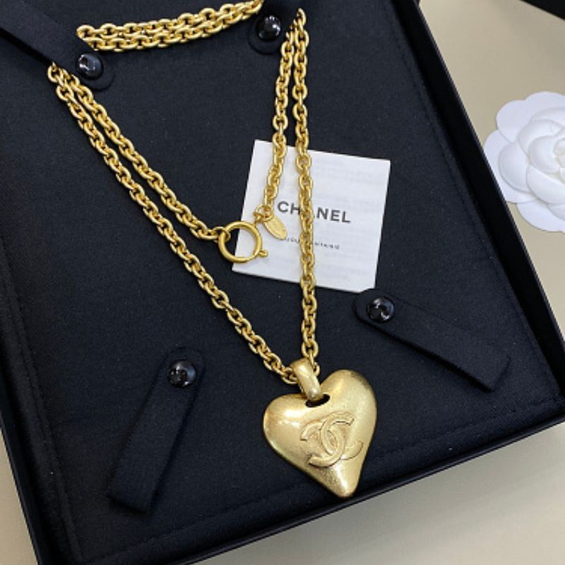 Chanel Puffy Heart CC Logo Pendant Necklace