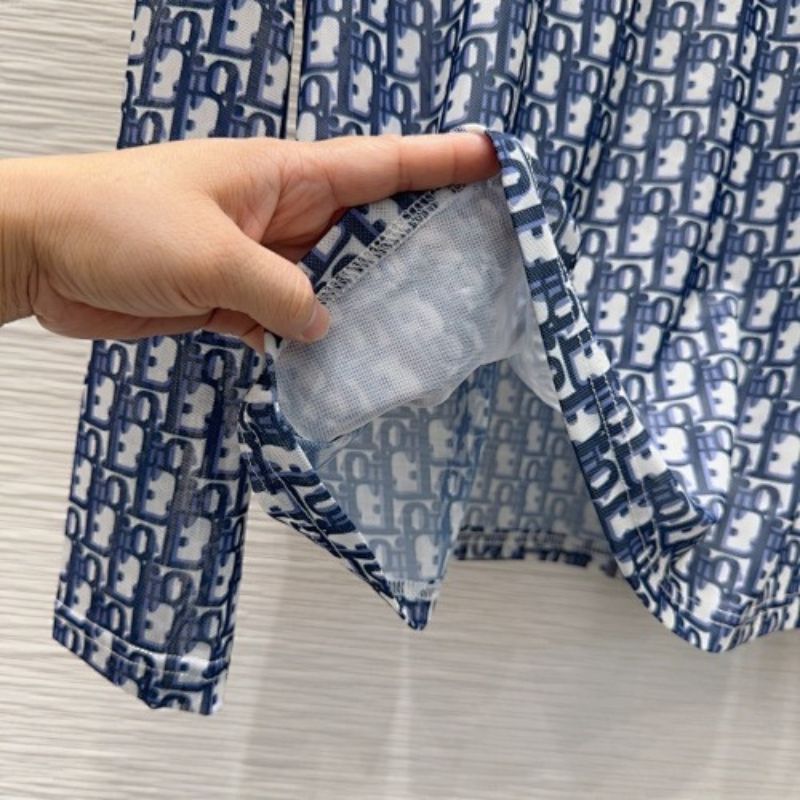 Christian Dior long-sleeved blue and white Dior Oblique monogram top