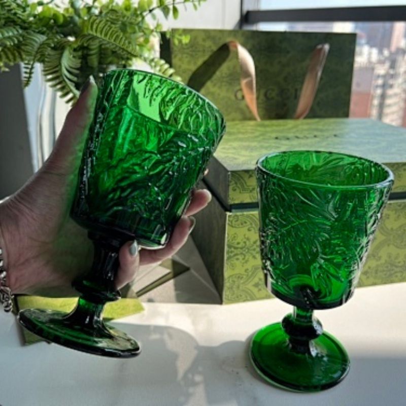 Gucci vintage-style green embossed wine goblets