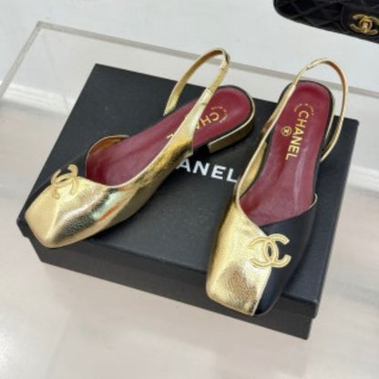 Chanel Square Toe CC Slingback Flats.