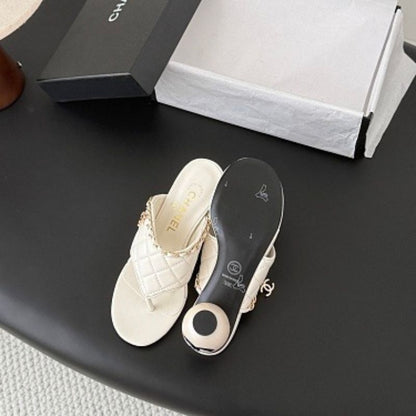 Chanel Quilted Lambskin Chain Link Thong Sandals