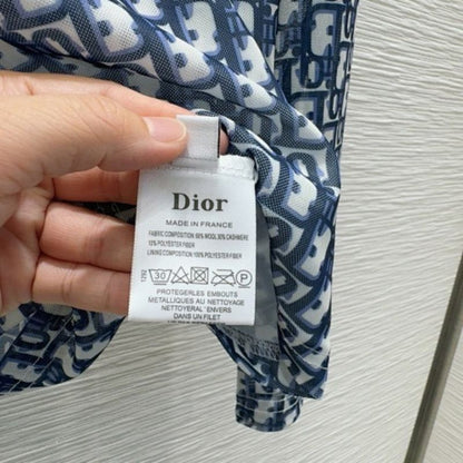 Christian Dior long-sleeved blue and white Dior Oblique monogram top