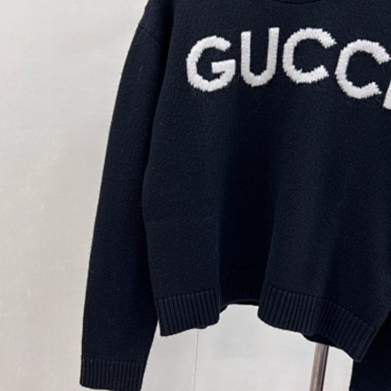 Gucci Logo Intarsia Knit Wool Sweater in black