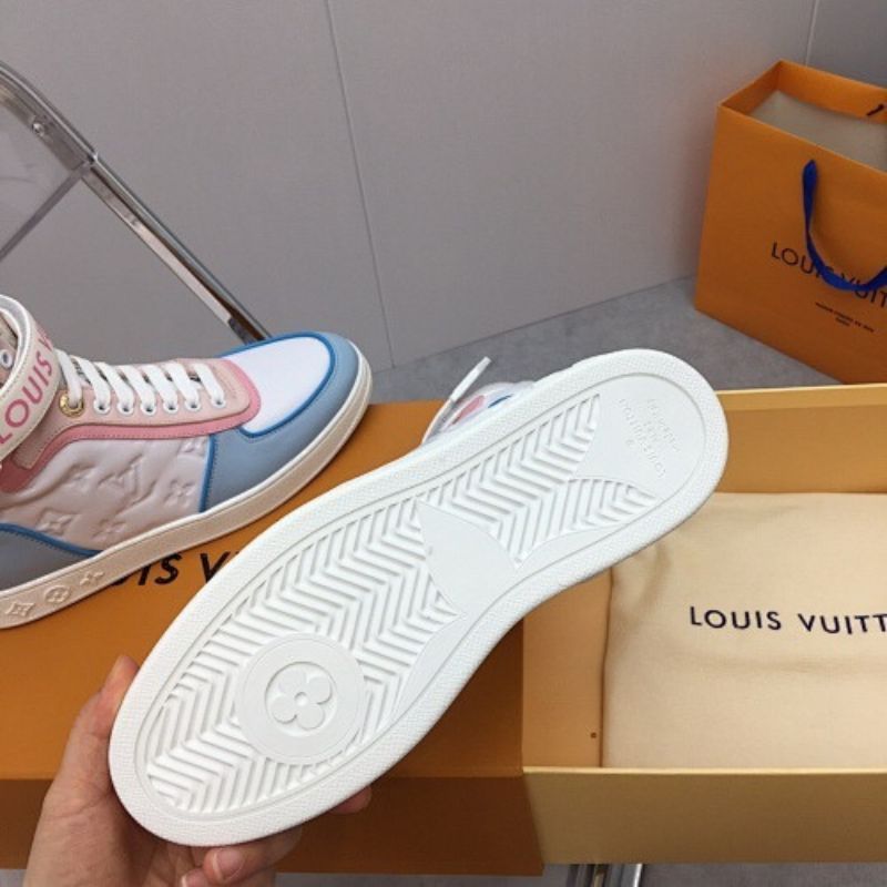 Louis Vuitton Boombox Ankle White Monogram with Pink and Blue Sneakers