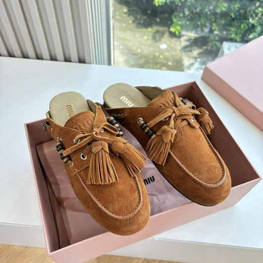 Miu Miu Suede Tassel Mocassin Mules