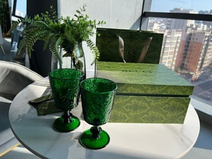 Gucci vintage-style green embossed wine goblets