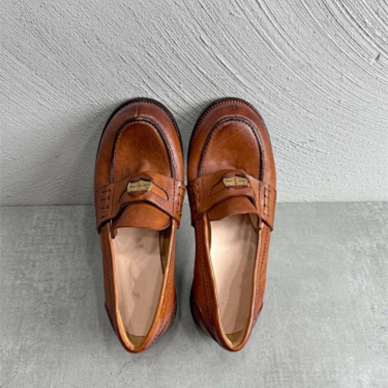 Miu miu brown leather loafers with gold-tone hardware detail,