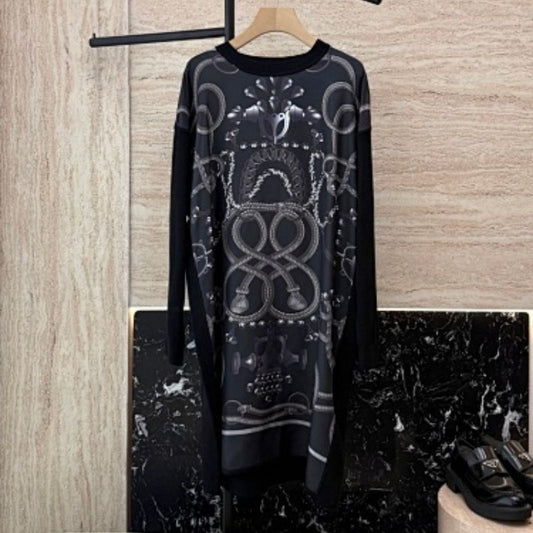Hermès black long-sleeved midi dress