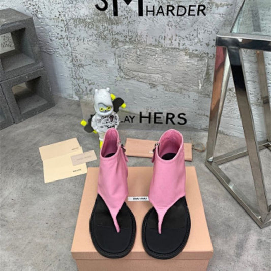 Miu miu  pink leather thong-style ankle boots or sandals