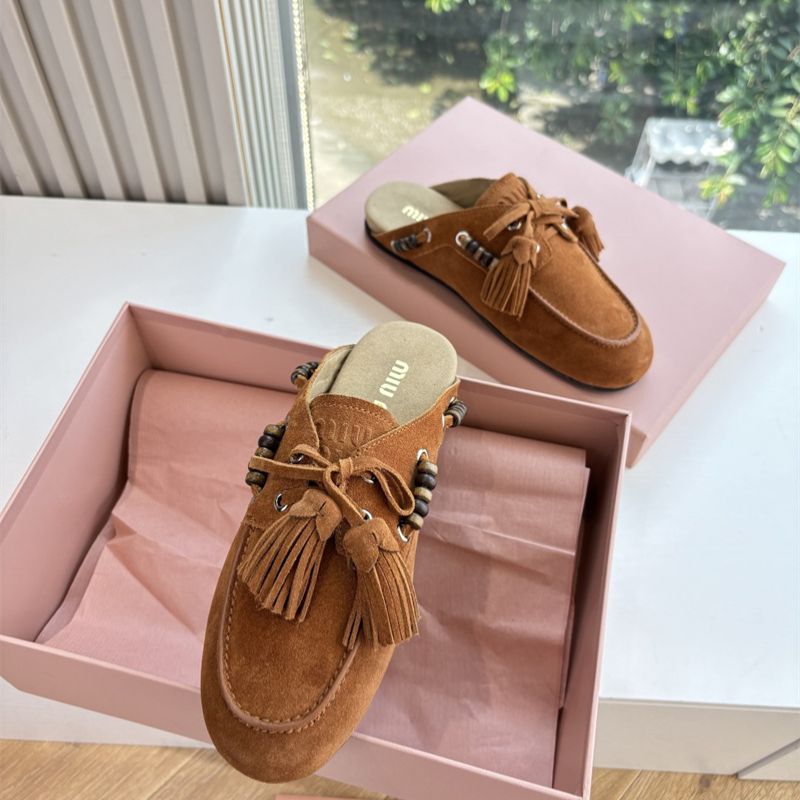 Miu Miu Suede Tassel Mocassin Mules