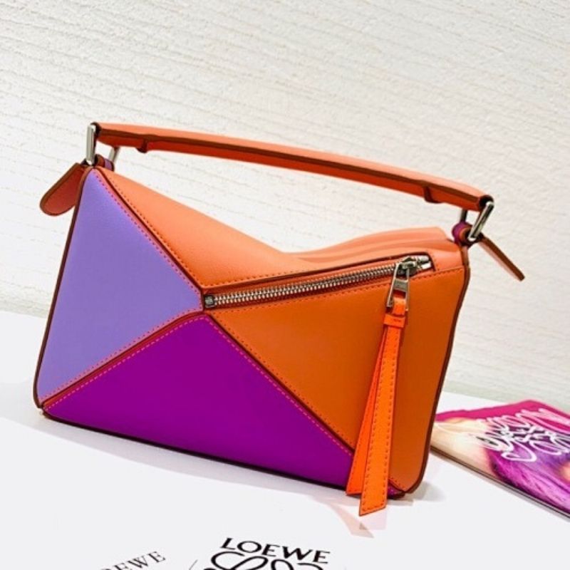 Loewe Puzzle Mini Bag in a multi-toned orange and purple