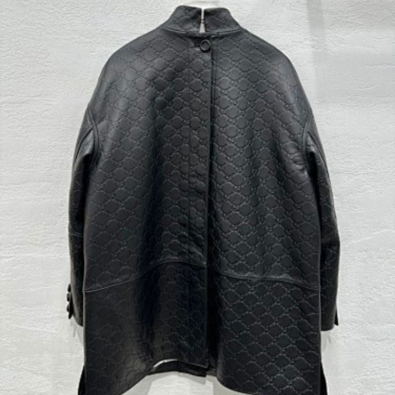 Gucci GG Embossed Leather Jacket in black.