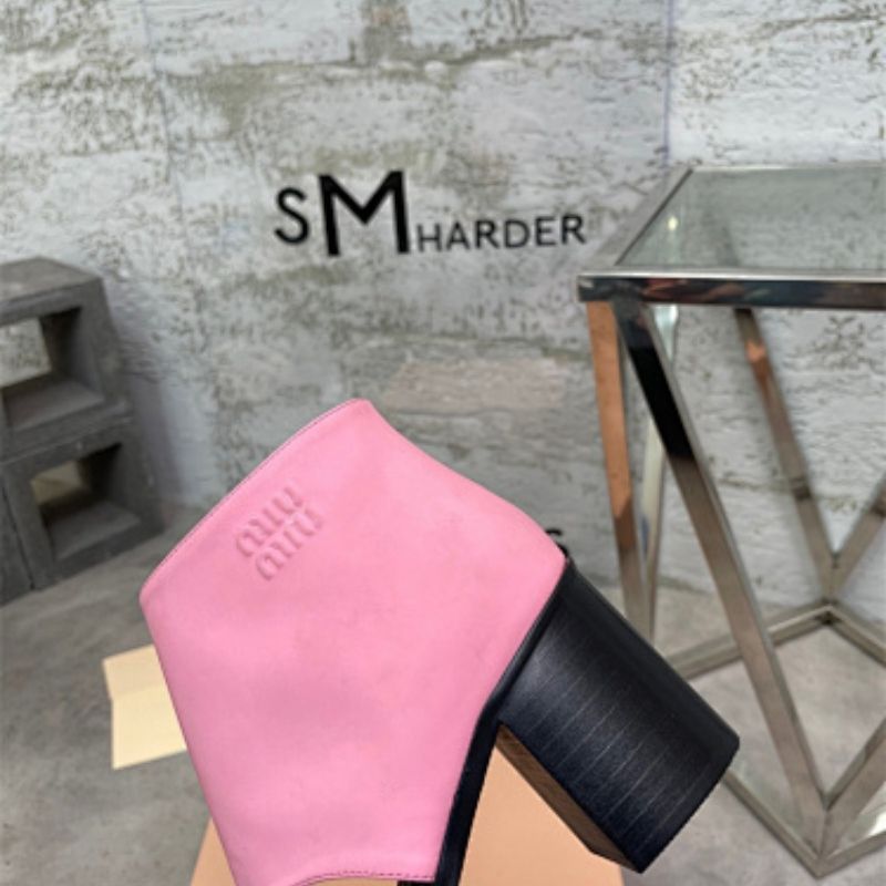 Miu miu  pink leather thong-style ankle boots or sandals