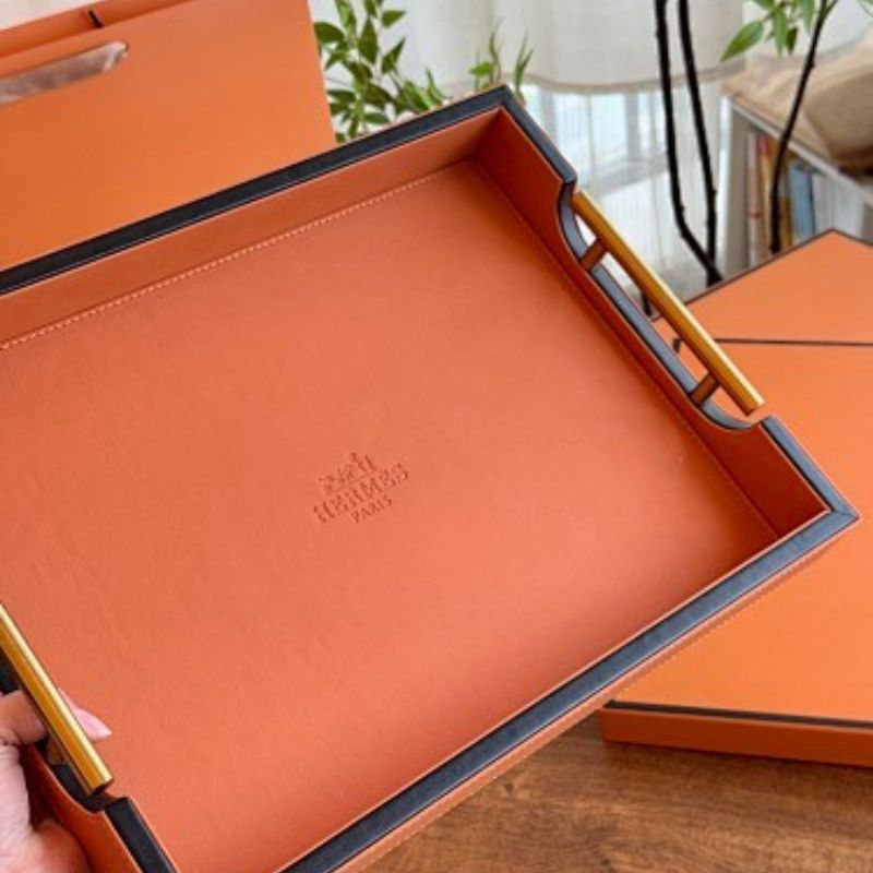 Hermès leather-wrapped serving trays