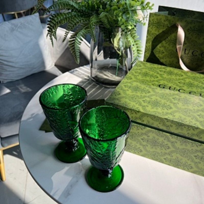 Gucci vintage-style green embossed wine goblets