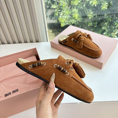 Miu Miu Suede Tassel Mocassin Mules