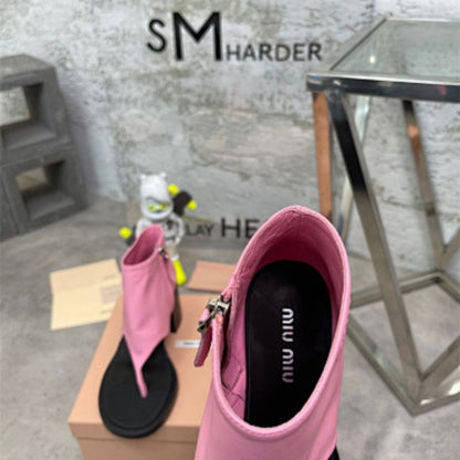 Miu miu  pink leather thong-style ankle boots or sandals