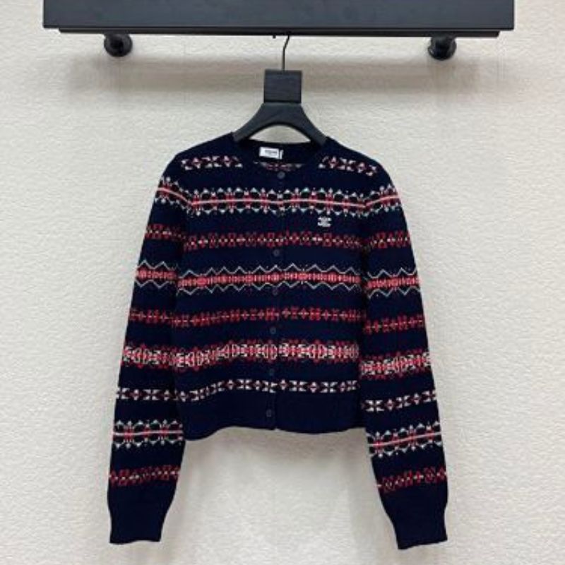 Celine cropped cardigan in Triomphe Fair Isle wool.