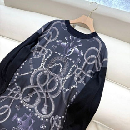 Hermès black long-sleeved midi dress