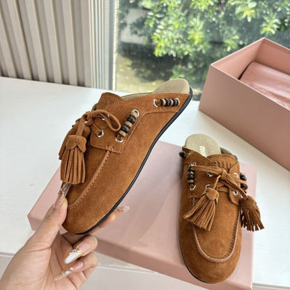 Miu Miu Suede Tassel Mocassin Mules
