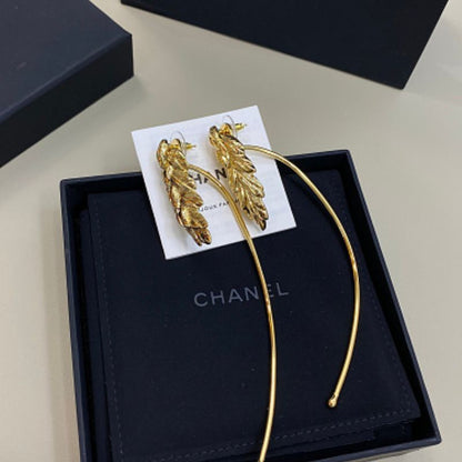 Chanel textured wheat ear (Blé) earrings with detachable long wire drop extensions,