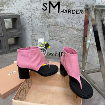 Miu miu  pink leather thong-style ankle boots or sandals