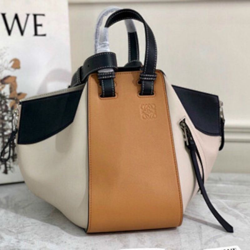 Loewe Hammock Bag in a tri-color block design of tan