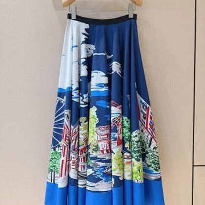 Christian Dior blue and white flowy midi or maxi skirt