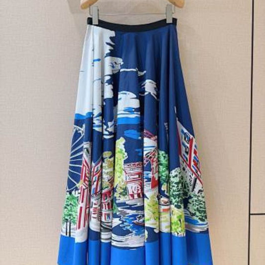 Christian Dior blue and white flowy midi or maxi skirt