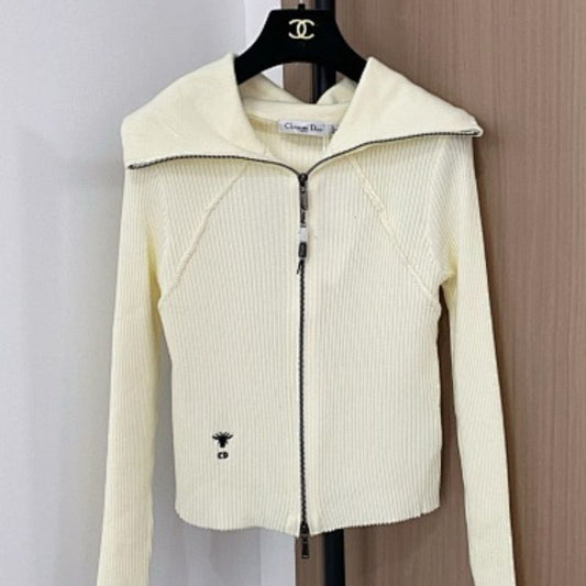 Christian Dior white knitted zip-up cardigan.