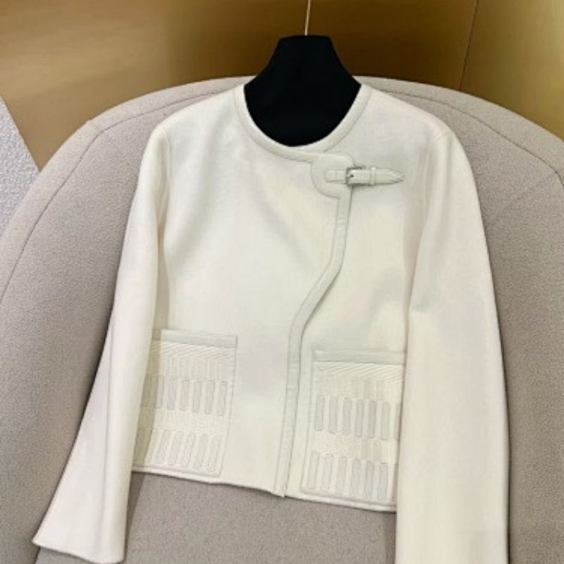 Hermès white cropped jacket with an asymmetrical front closure