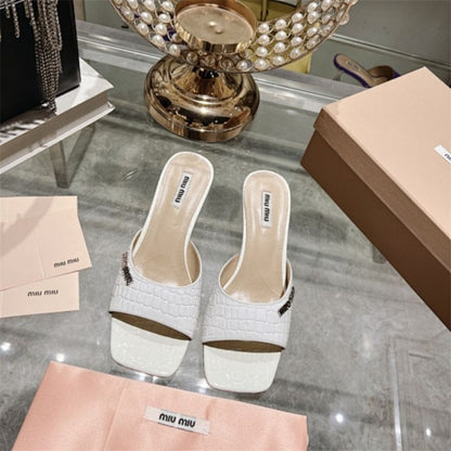 Miu Miu Croc-Embossed Leather Kitten-Heel Mules.