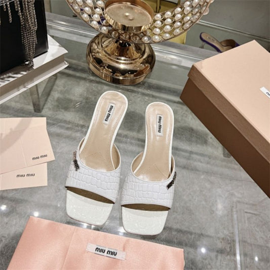 Miu Miu Croc-Embossed Leather Kitten-Heel Mules.