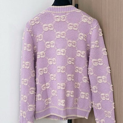 Gucci GG-pattern wool cardigan in a light purple