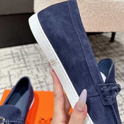 Hermès Ignacio Loafers in marine blue suede.